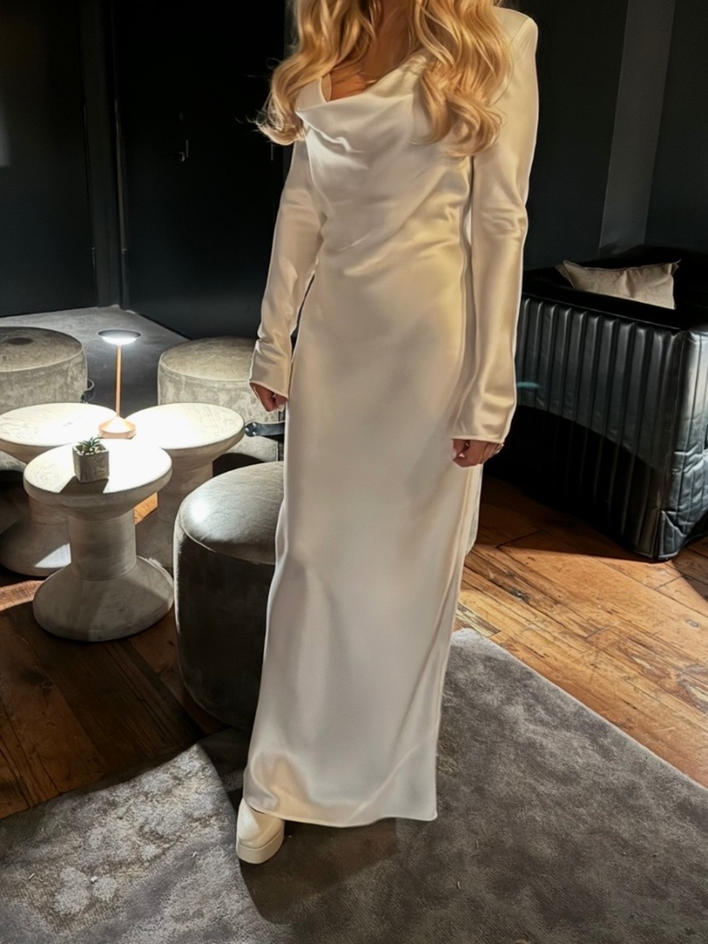 ANNA COWL EVENING DRESS - WHITE / S